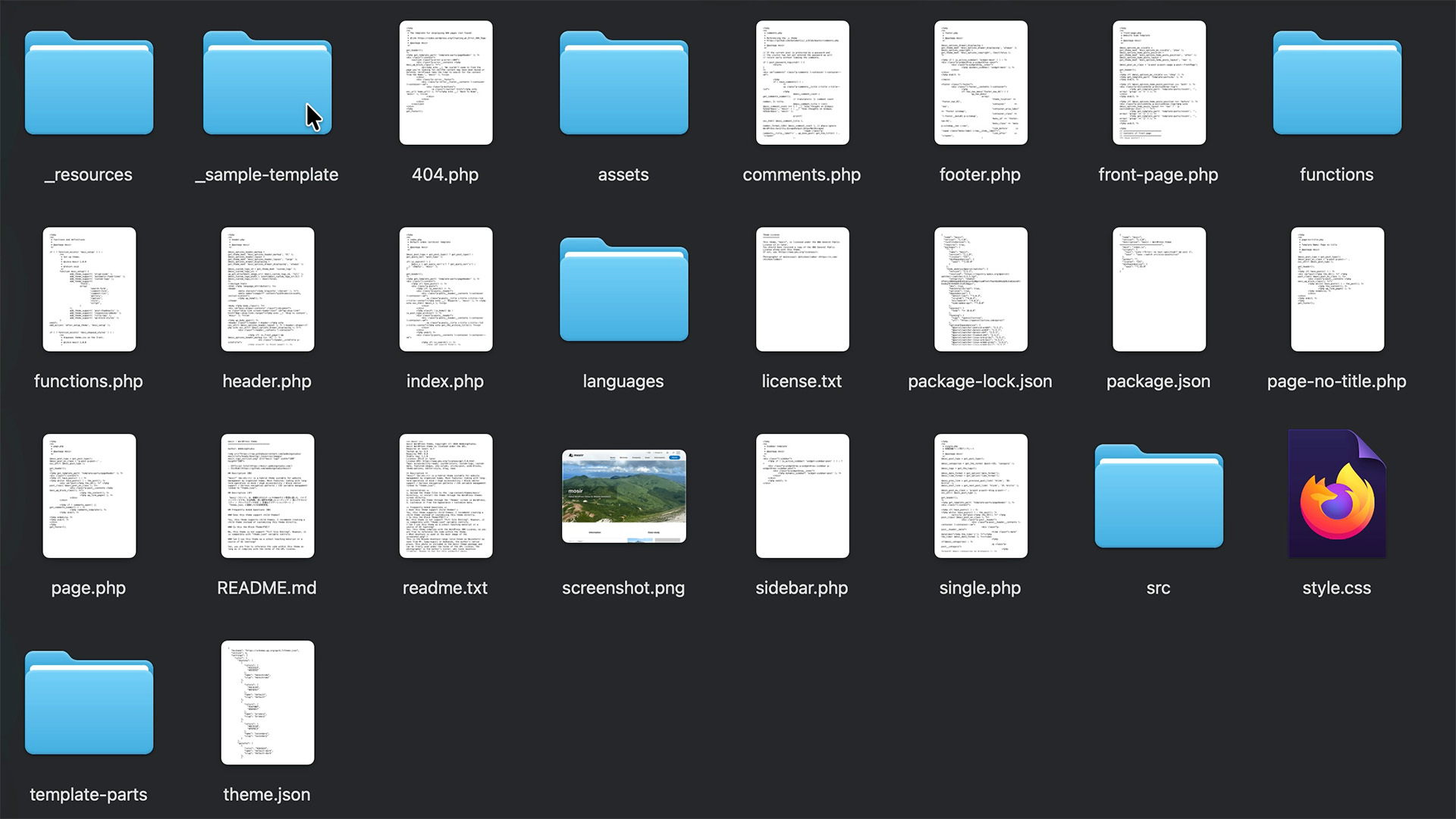 バージョン1.1.0時点のテーマ内のファイルの一覧